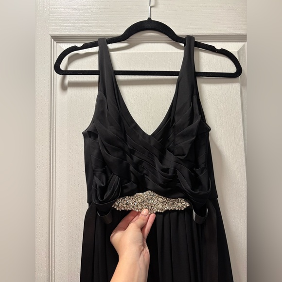 Black Chiffon Dress with Removable Rhinestone Belt - Picture 2 of 5